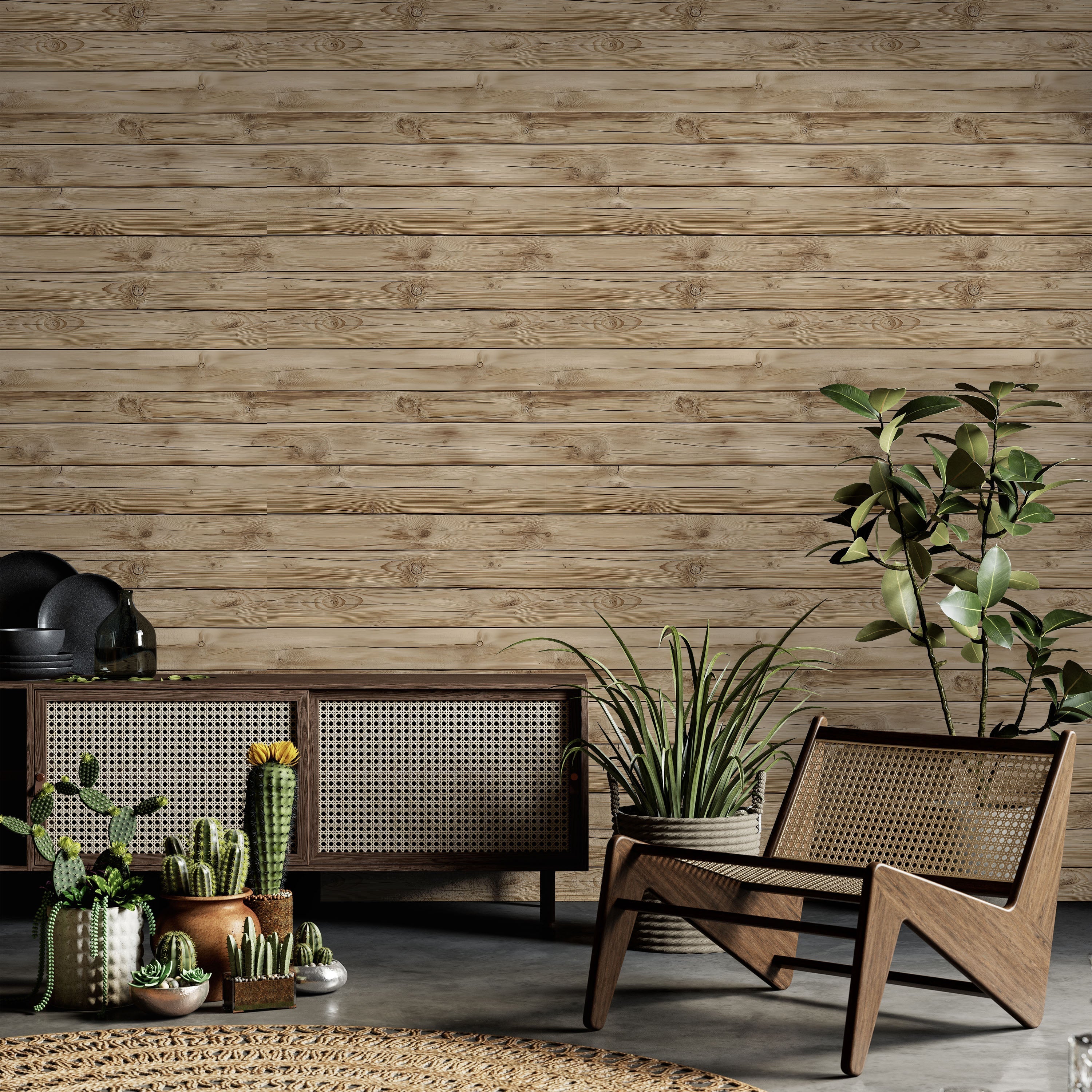 Rustic Boards Peel and Stick Wallpaper, Removable Wallpaper, Traditional Wallpaper - Light Oak | DeccoPrint