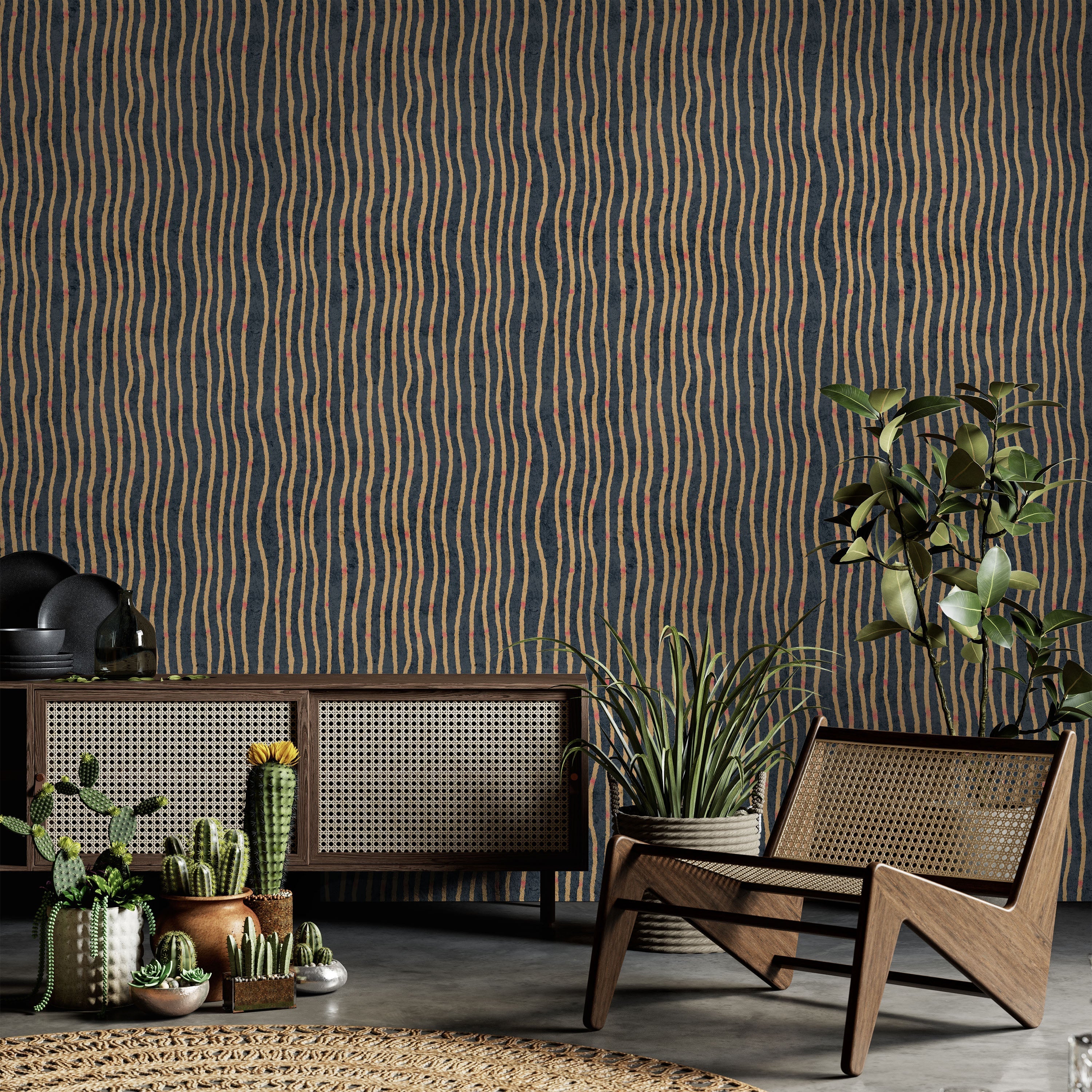 Furuya Korin x Edo Stream Peel and Stick Wallpaper, Removable Wallpaper, Traditional Wallpaper - Midnight Blue | DeccoPrint