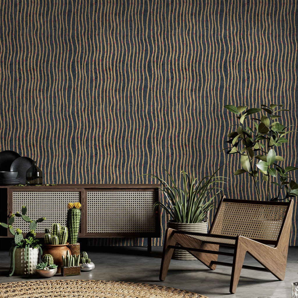 Furuya Korin x Edo Stream Peel and Stick Wallpaper, Removable Wallpaper, Traditional Wallpaper - Midnight Blue | DeccoPrint