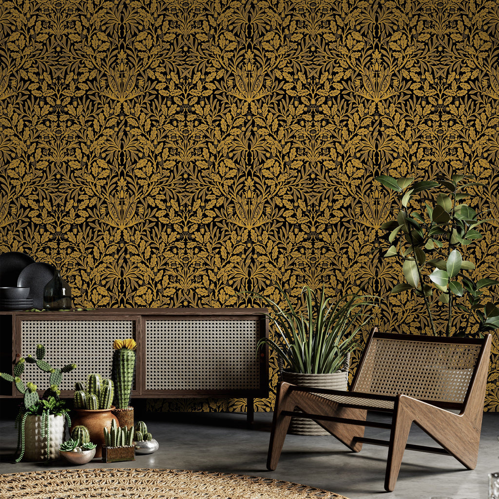 William Morris X Acorn Peel and Stick Wallpaper, Removable Wallpaper, Traditional Wallpaper - Gold | DeccoPrint
