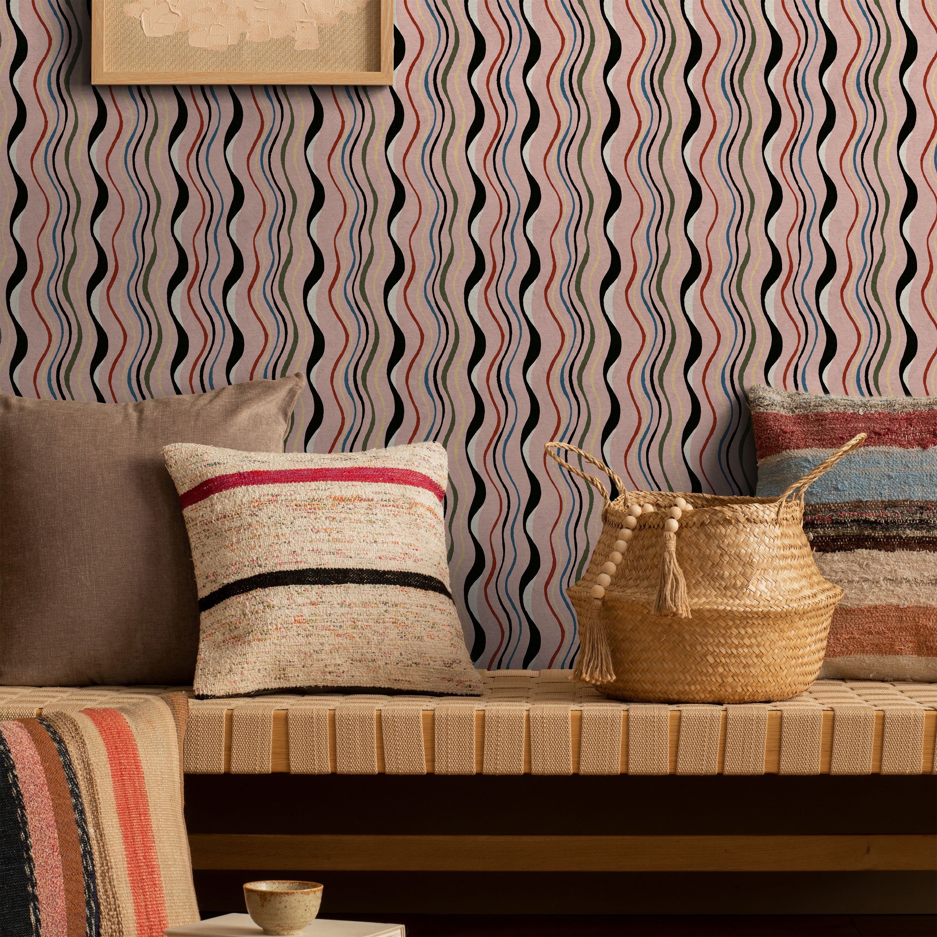 Furuya Korin x Korin Waves Peel and Stick Wallpaper, Removable Wallpaper, Traditional Wallpaper - Vintage Pink | DeccoPrint