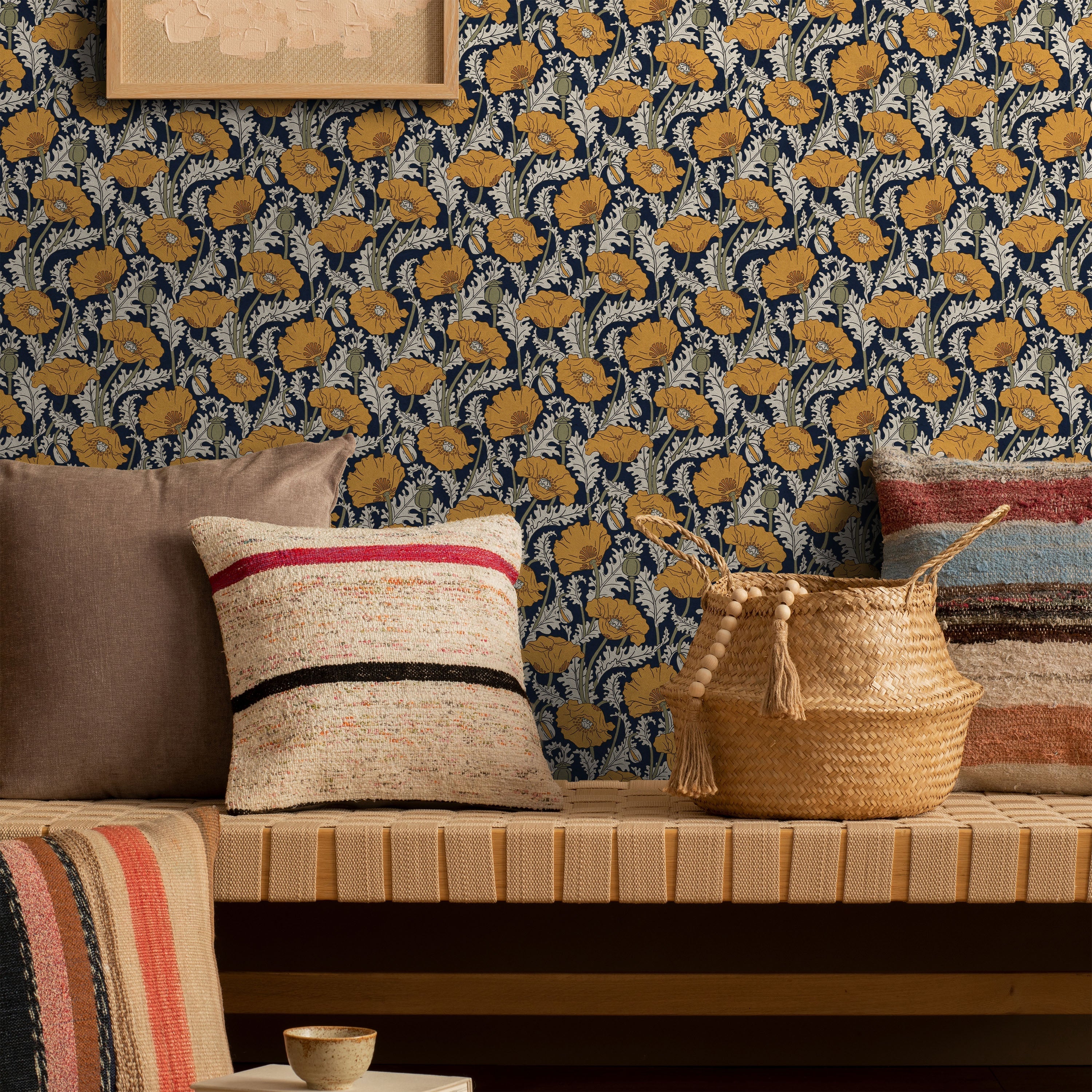 Maurice Pillard Verneuil x  Poppy Peel and Stick Wallpaper, Removable Wallpaper, Traditional Wallpaper - Navy Blue | DeccoPrint