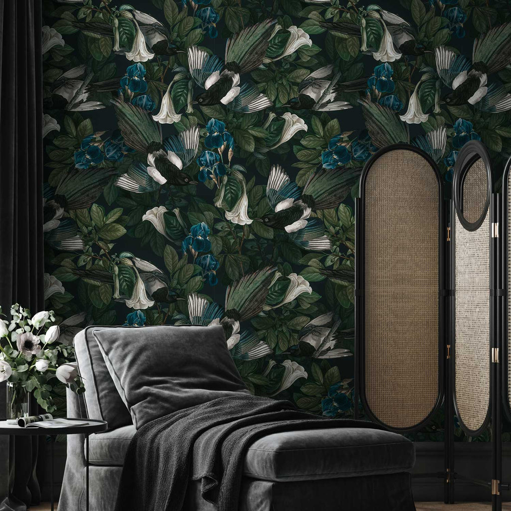 Magpie Floral Wallpaper - DeccoPrint