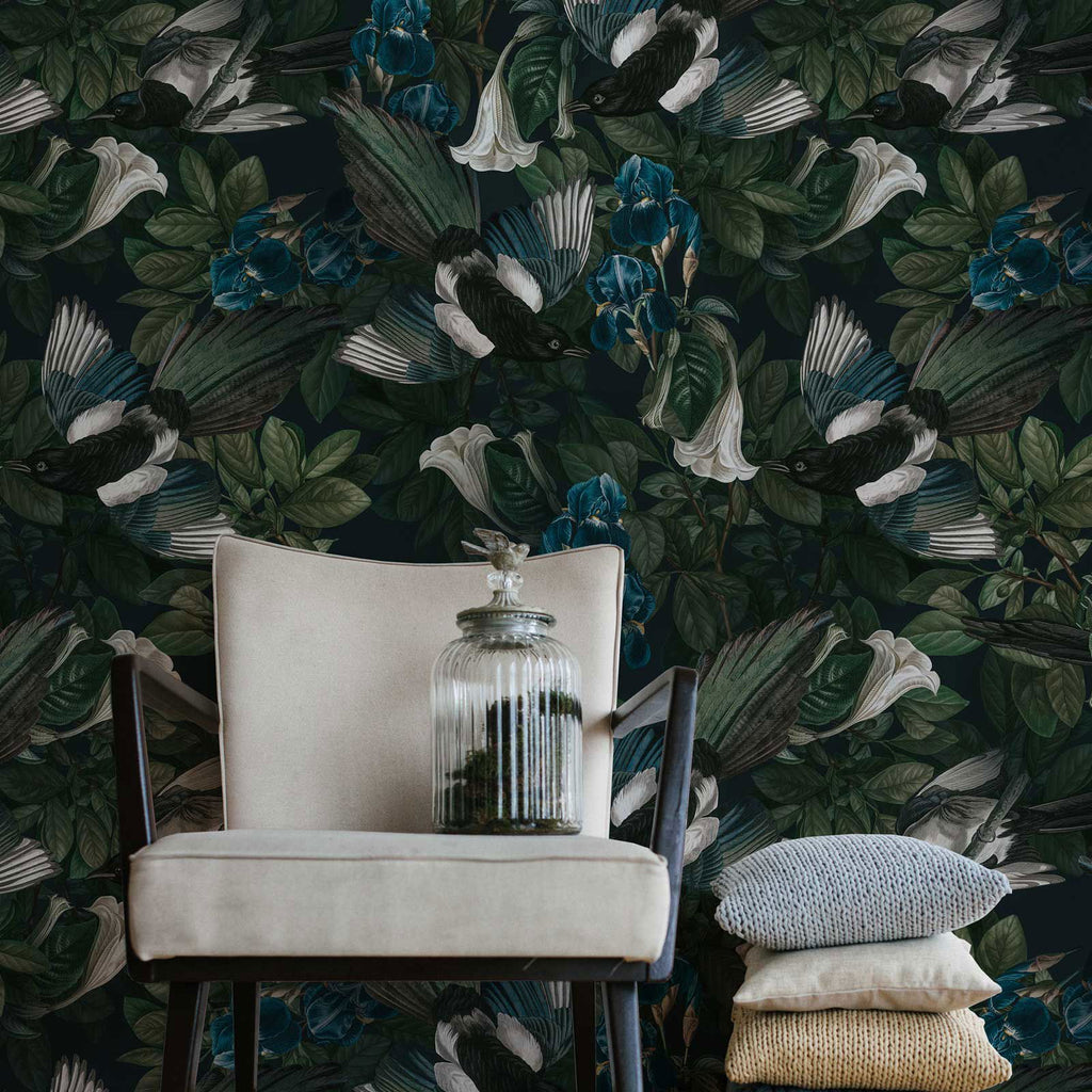 Magpie Floral Wallpaper - DeccoPrint