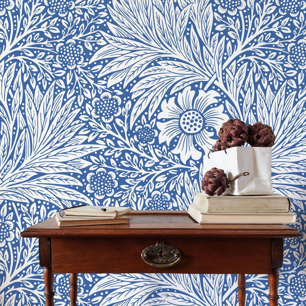 Marigold X William Morris Wallpaper - Blue - DeccoPrint
