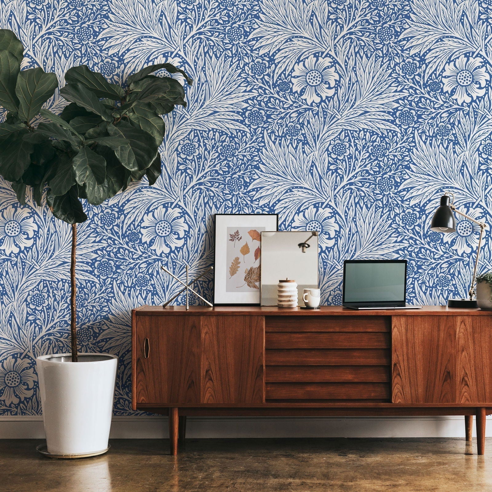 William Morris X Marigold Peel and Stick Wallpaper, Removable Wallpaper, Traditional Wallpaper - Blue | DeccoPrint