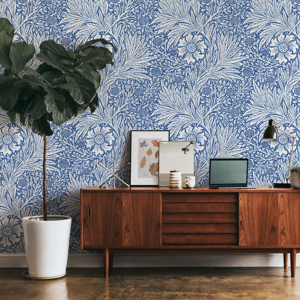 Marigold X William Morris Wallpaper - Blue - DeccoPrint