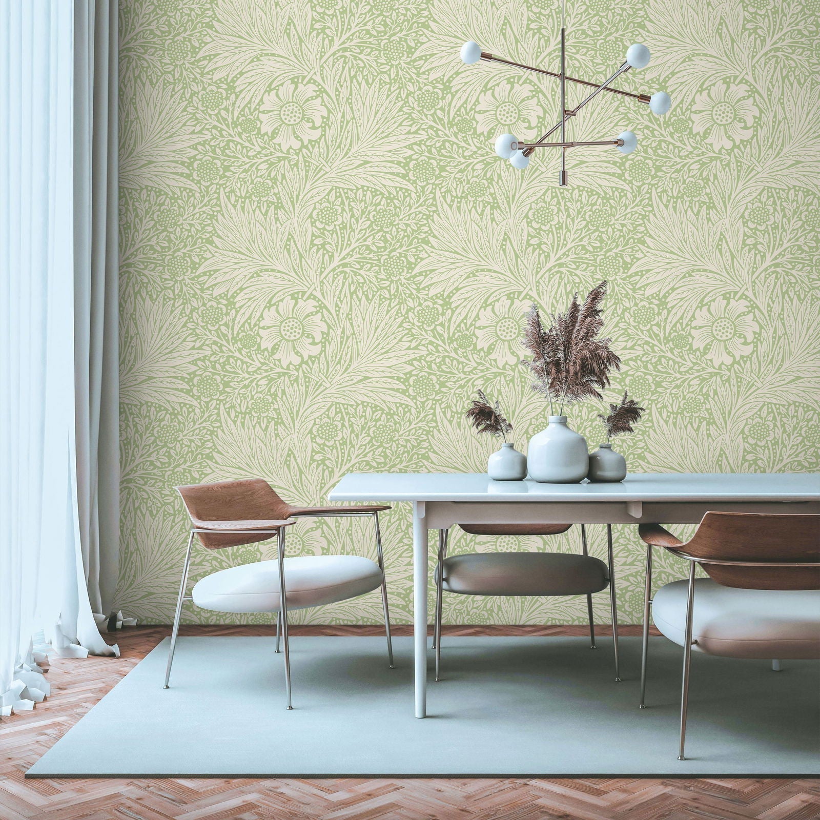 William Morris X Marigold Peel and Stick Wallpaper, Removable Wallpaper, Traditional Wallpaper - Green | DeccoPrint