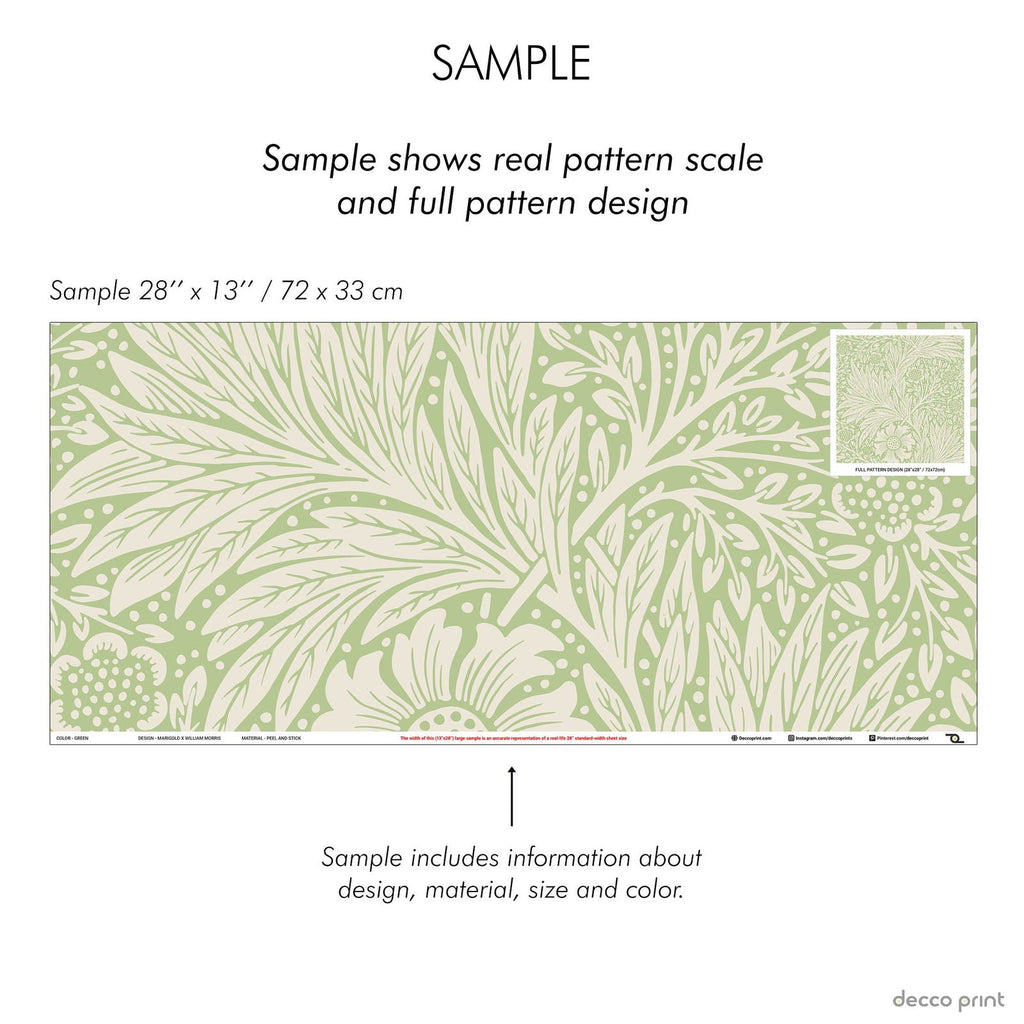 Marigold X William Morris Wallpaper - Green | DeccoPrint