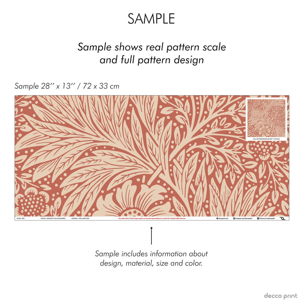 Marigold X William Morris Wallpaper - Red | DeccoPrint