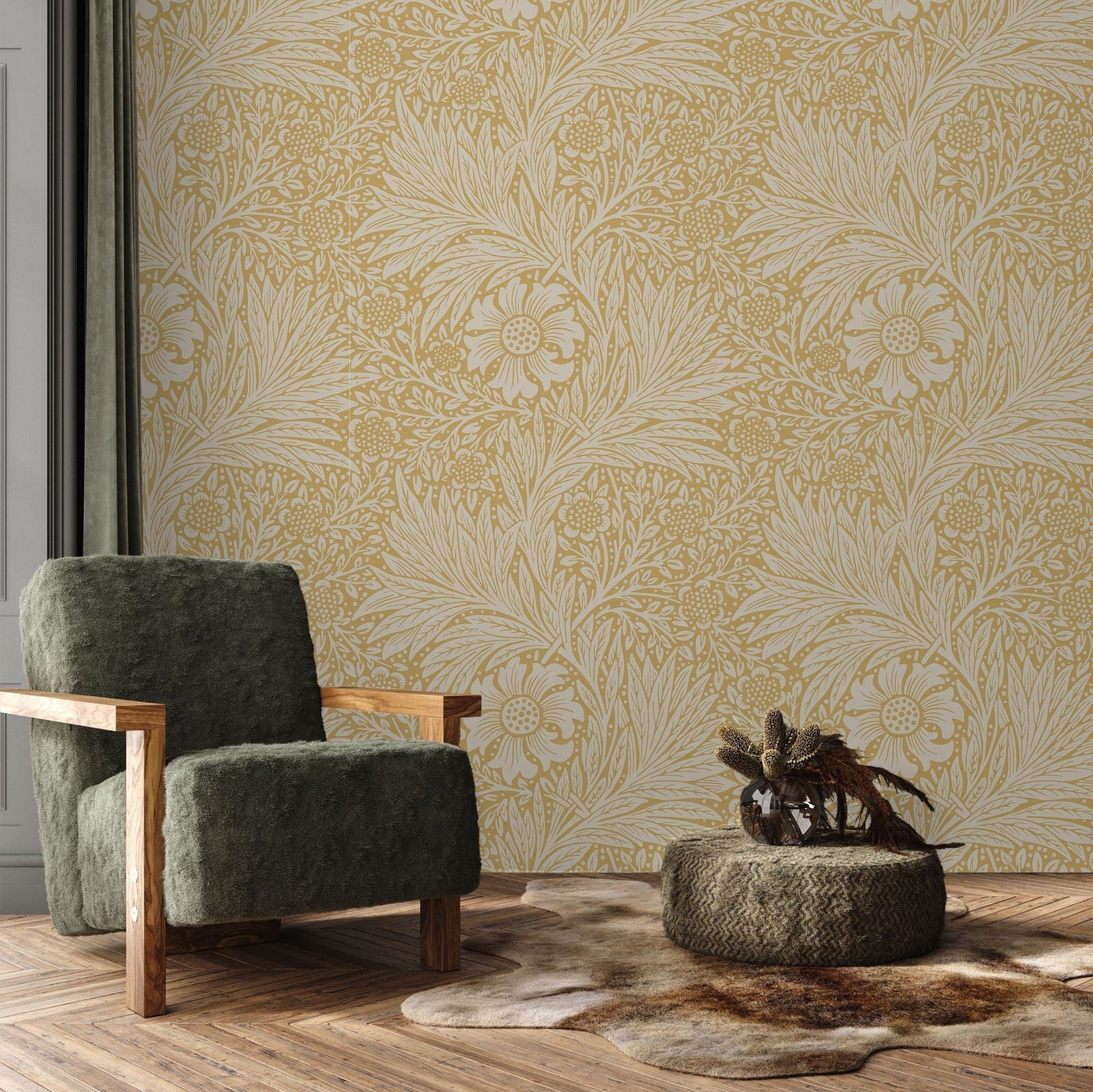 William Morris X Marigold Peel and Stick Wallpaper, Removable Wallpaper, Traditional Wallpaper - Yellow | DeccoPrint