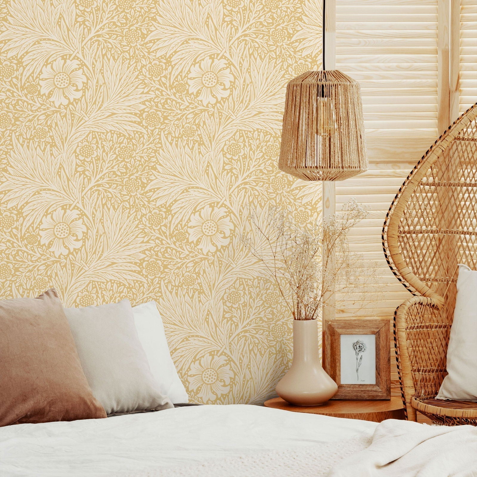 William Morris X Marigold Peel and Stick Wallpaper, Removable Wallpaper, Traditional Wallpaper - Yellow | DeccoPrint