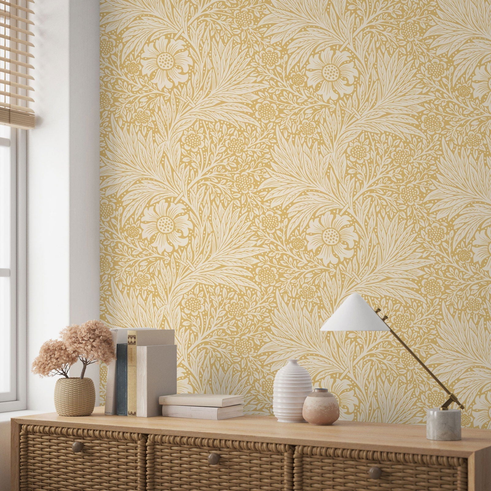 William Morris X Marigold Peel and Stick Wallpaper, Removable Wallpaper, Traditional Wallpaper - Yellow | DeccoPrint