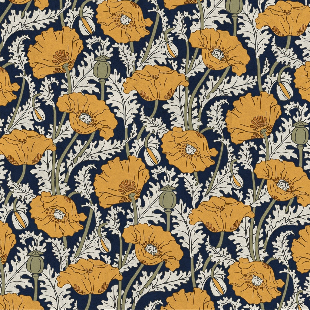 Maurice Pillard Verneuil x  Poppy Peel and Stick Wallpaper, Removable Wallpaper, Traditional Wallpaper - Navy Blue | DeccoPrint