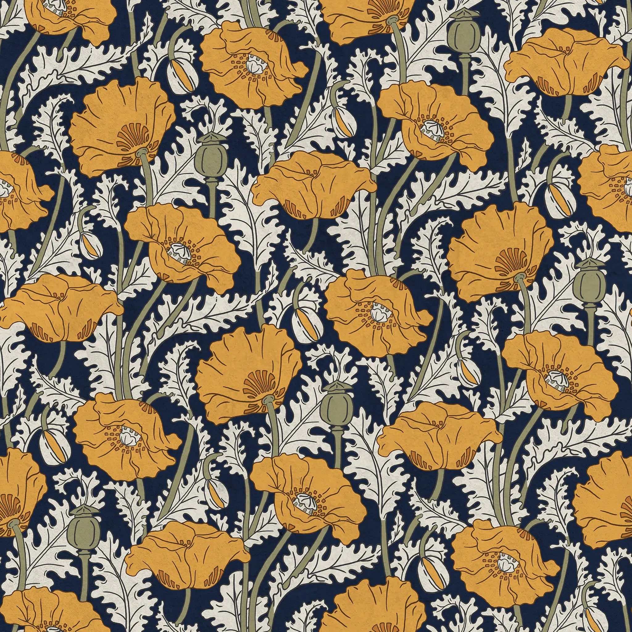 Pattern of orange flowers on a dark blue background