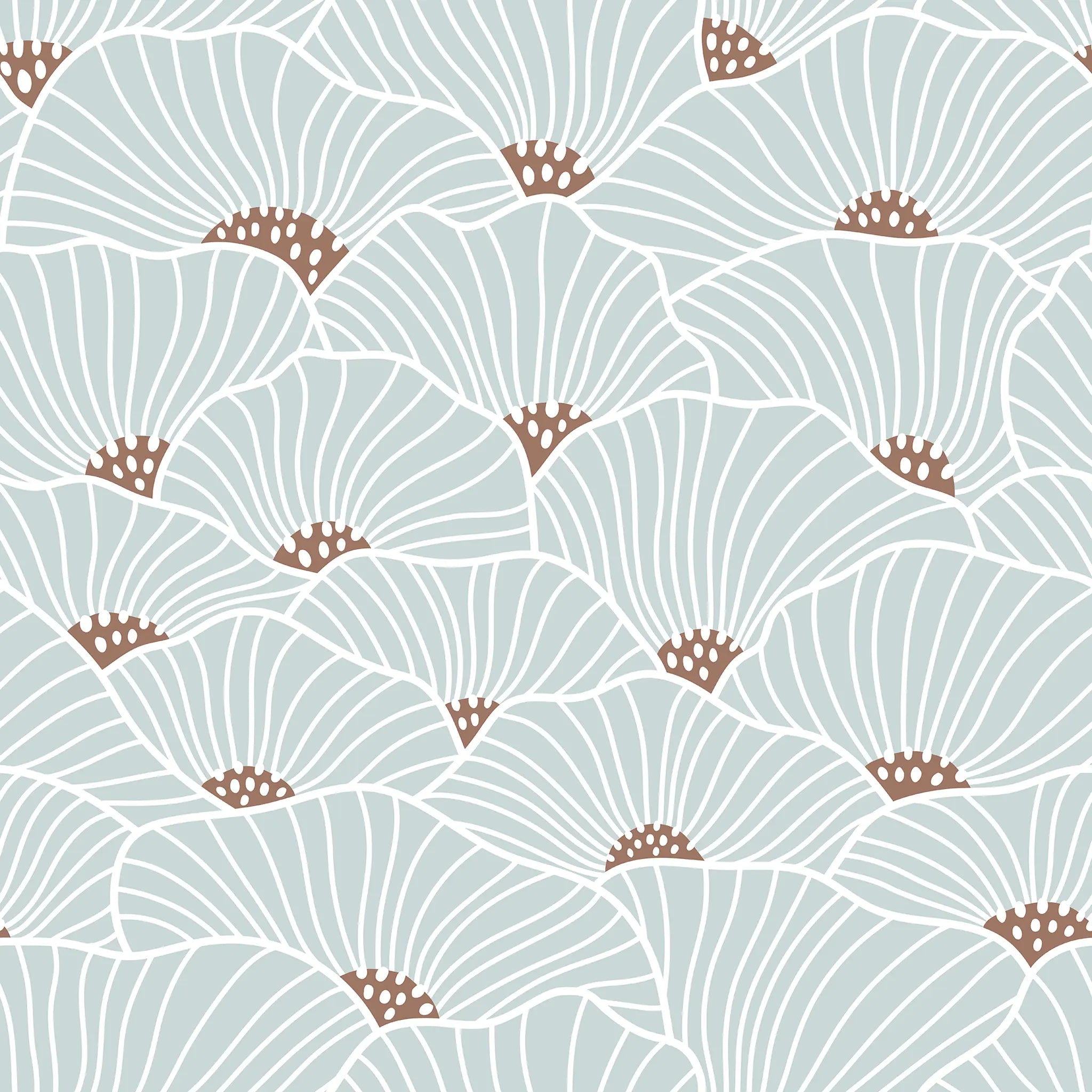 Pattern of fan shapes on a light blue background