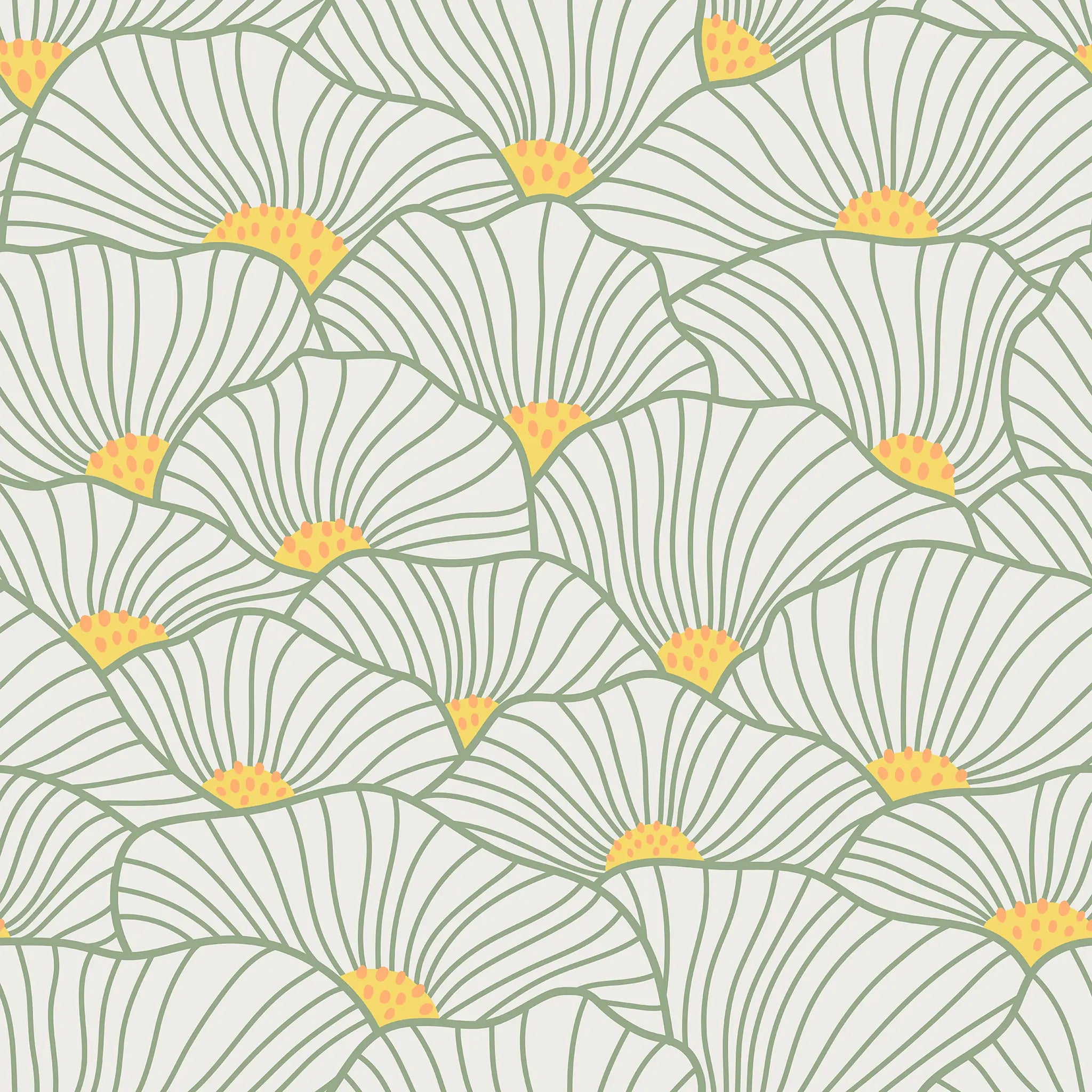 Pattern of green leaves with yellow centers on a light green background