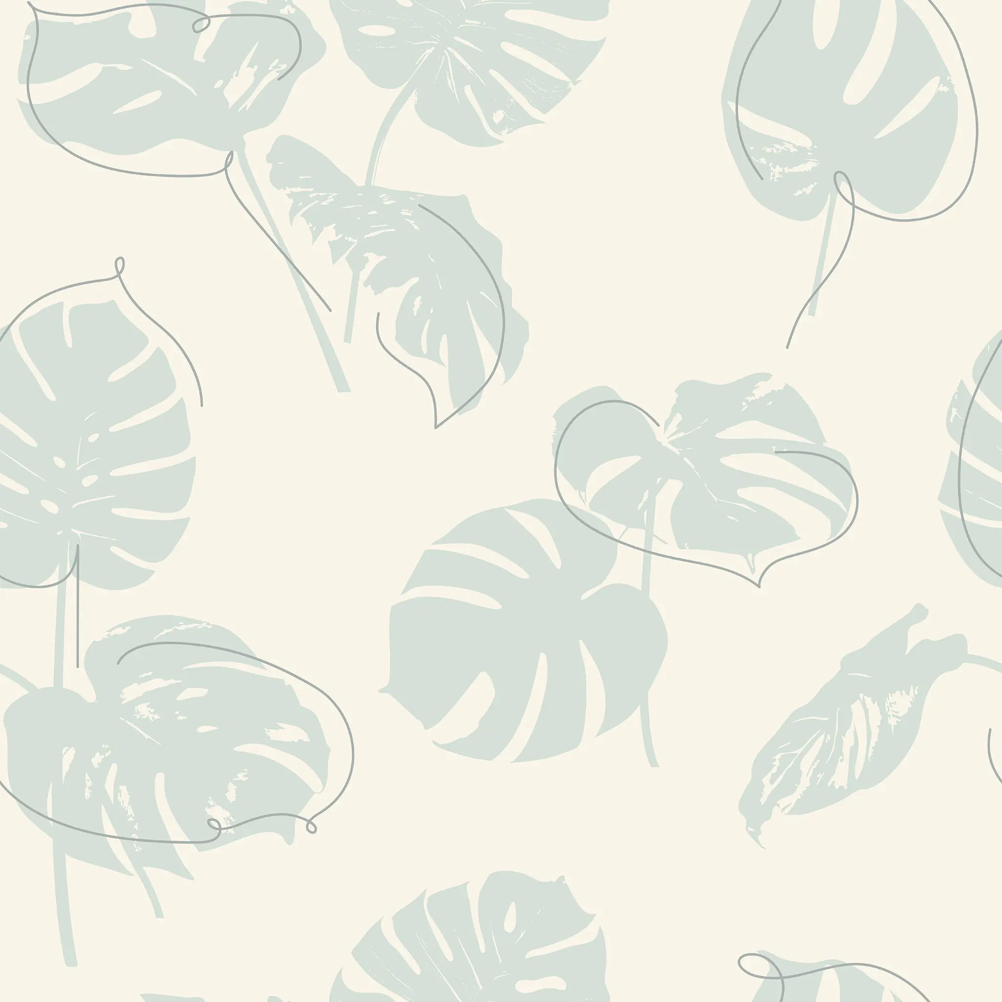 Pattern of light blue monstera leaves on a beige background