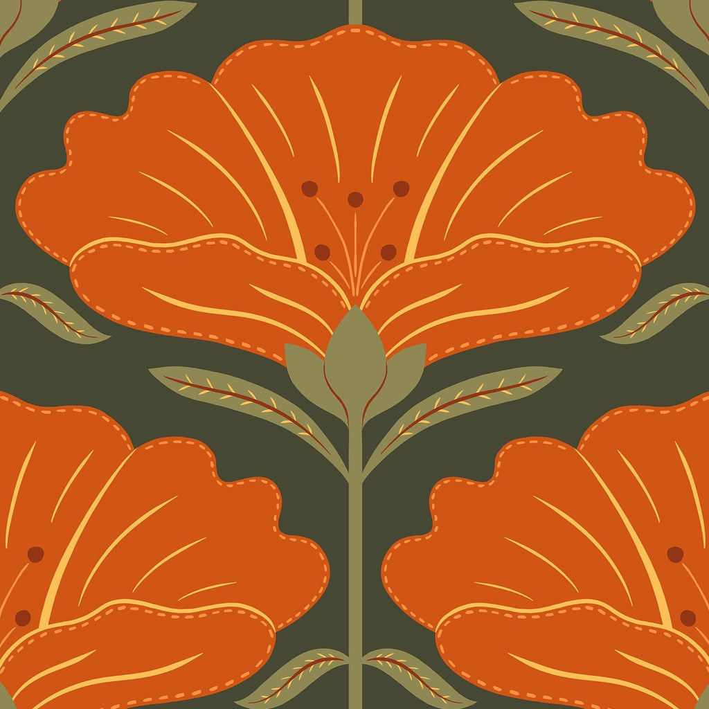 Dreamy Daisies Peel and Stick Wallpaper, Removable Wallpaper, Traditional Wallpaper - Orange | DeccoPrint