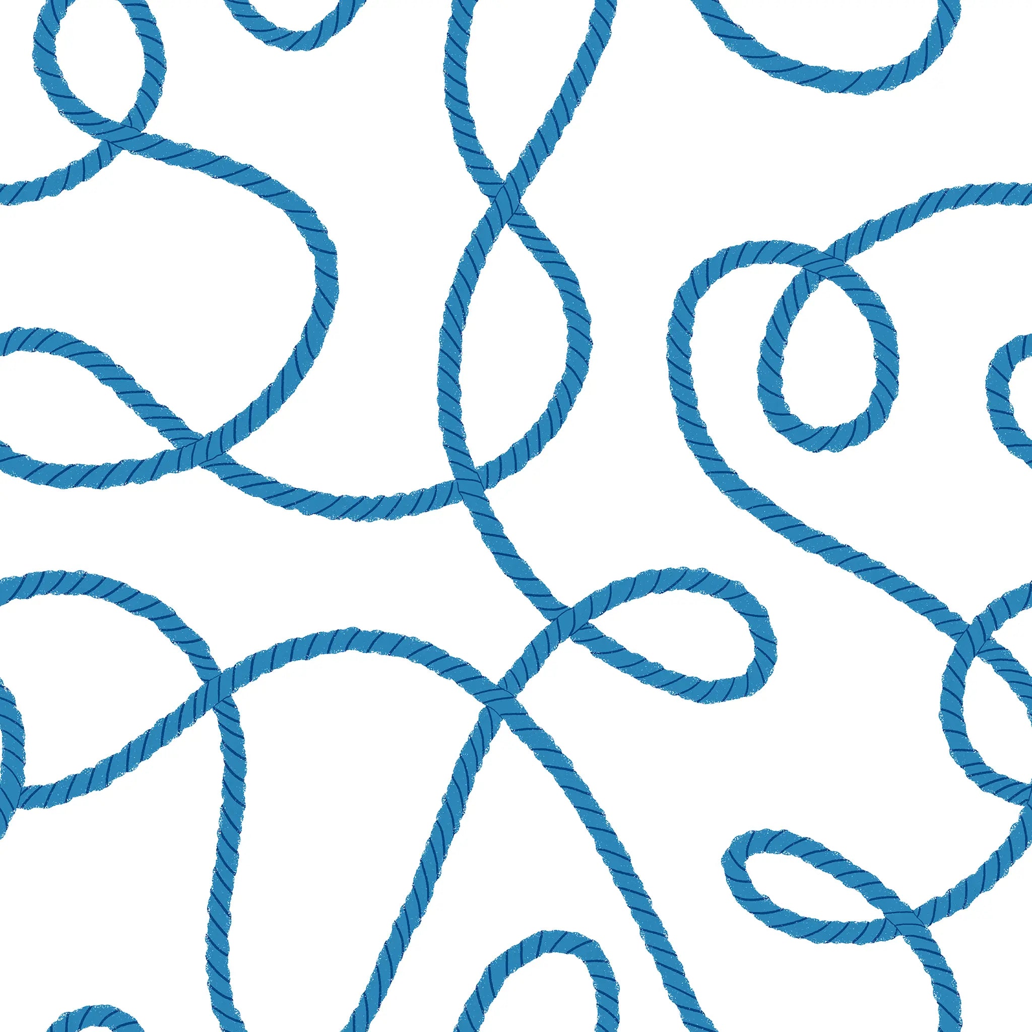 Pattern of blue rope knots on a white background