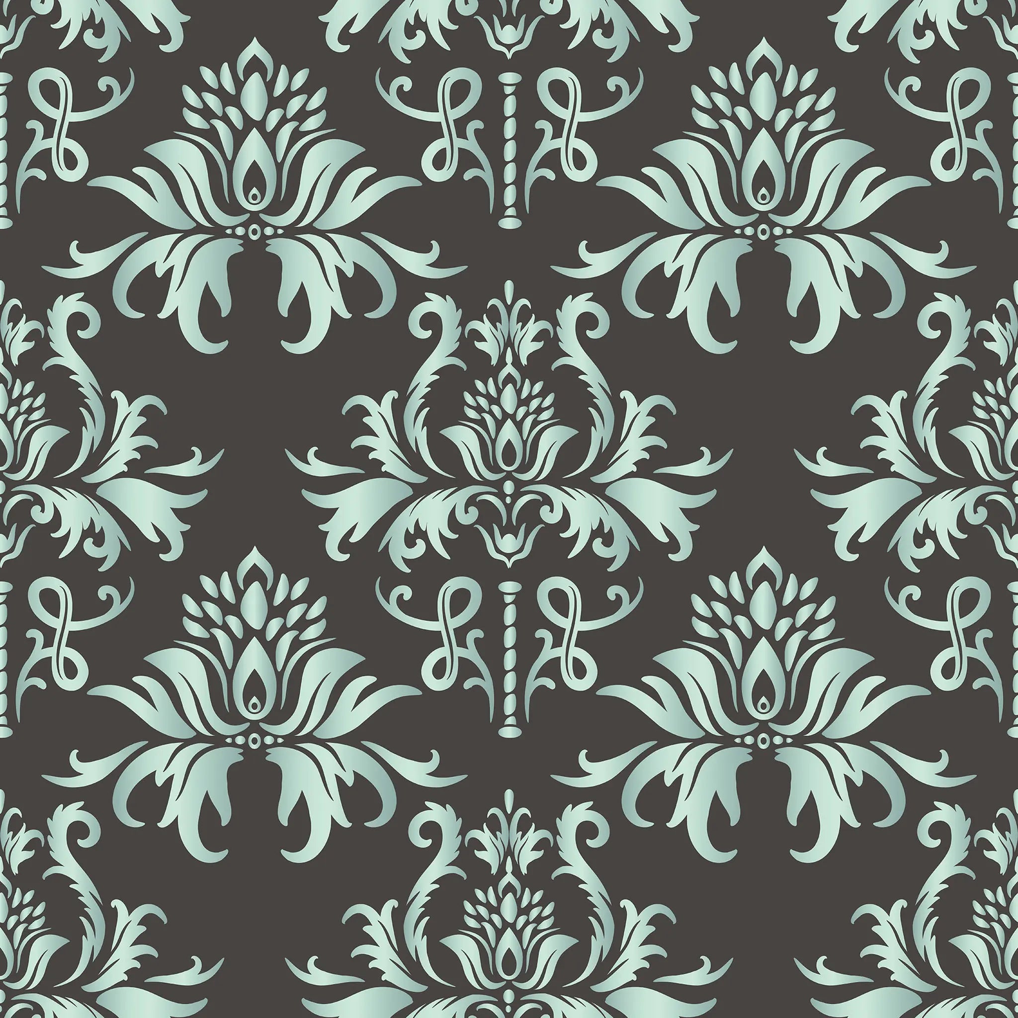 Teal floral damask pattern on a dark background