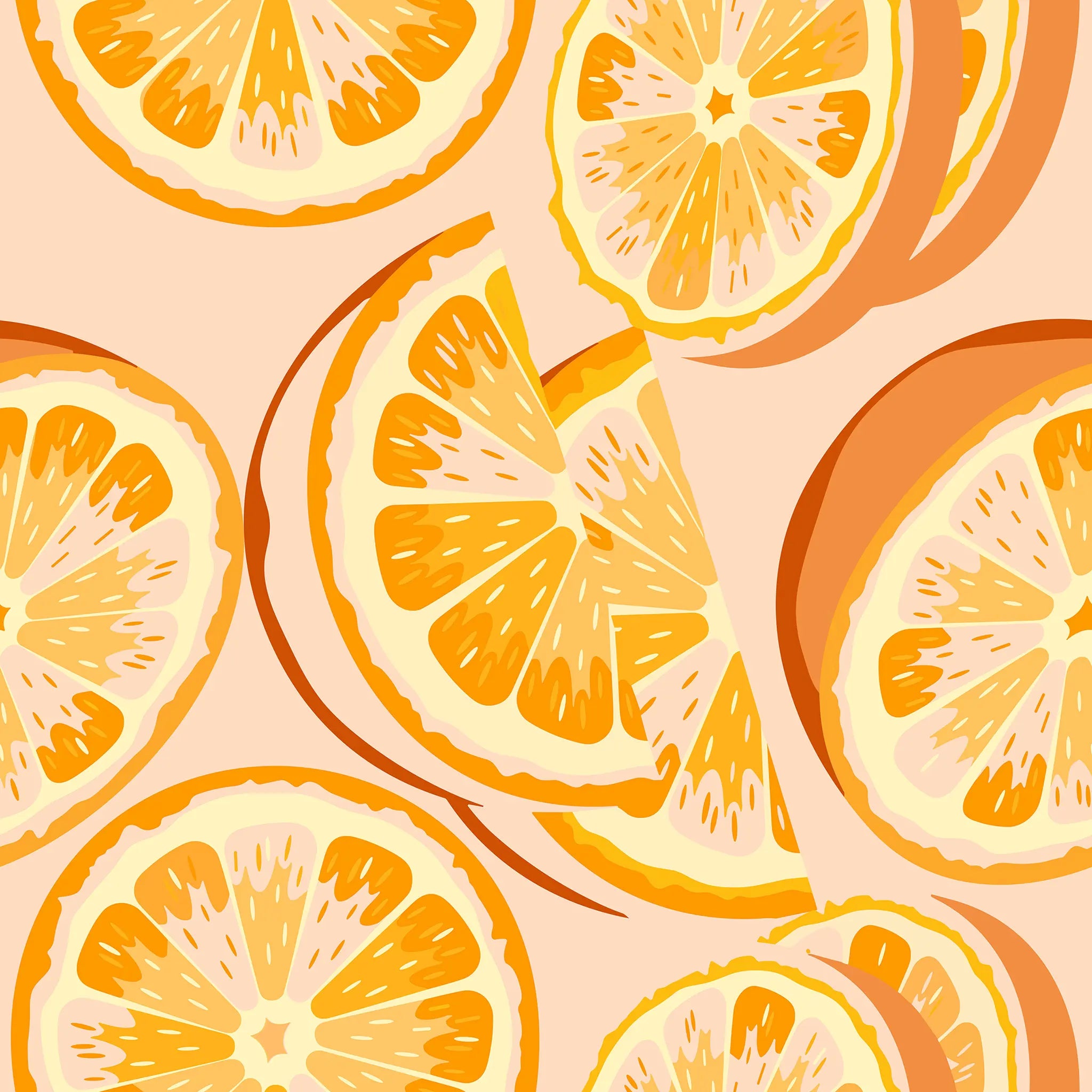 Pattern of sliced oranges on a pink background