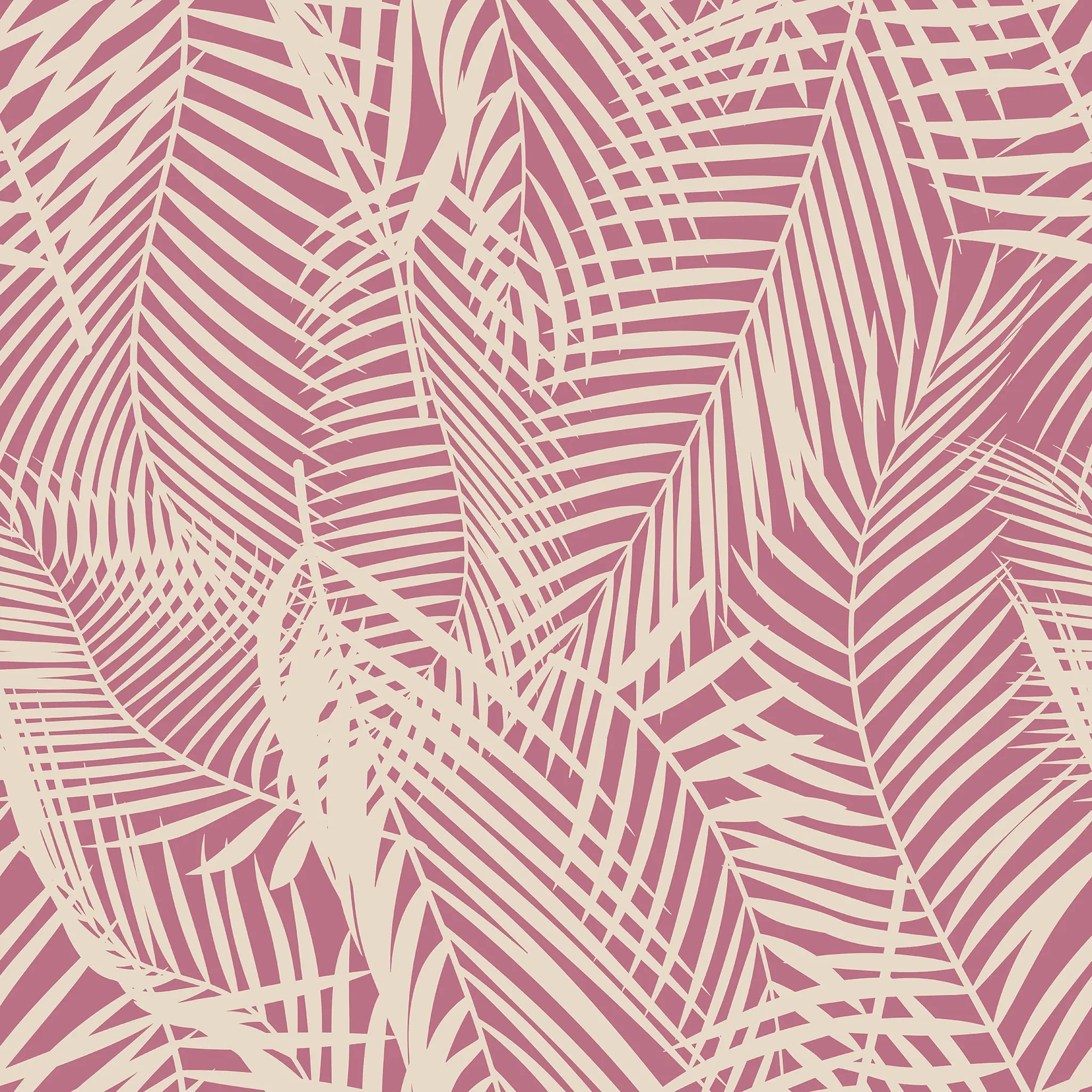 Pattern of palm leaves in beige on a pink background