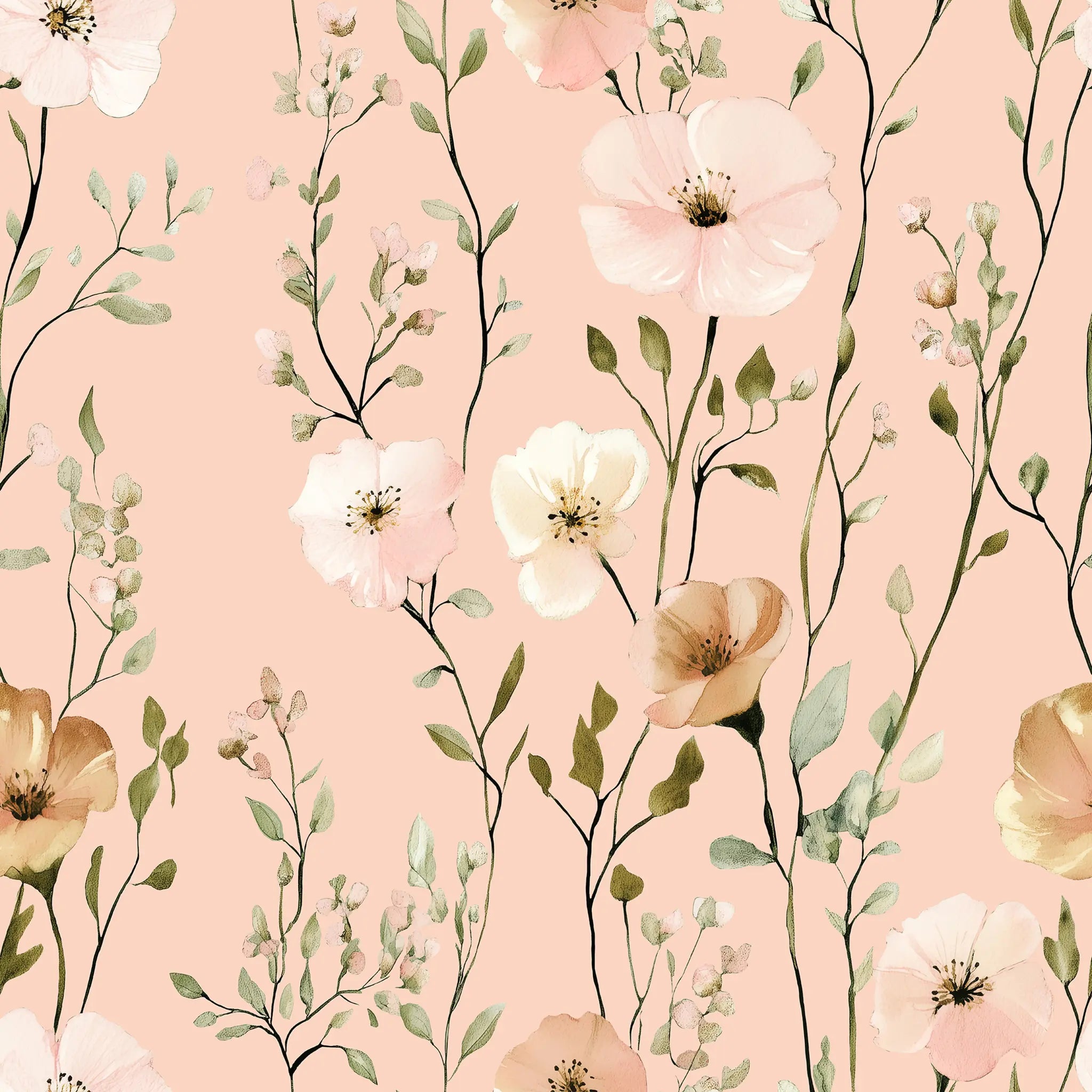 Floral pattern with pink and white flowers on a light pink background