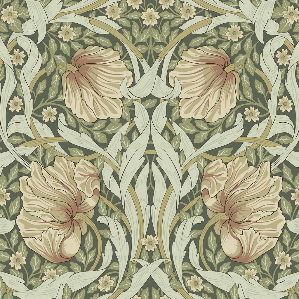 William Morris X Pimpernel Peel and Stick Wallpaper, Removable Wallpaper, Traditional Wallpaper - Green | DeccoPrint