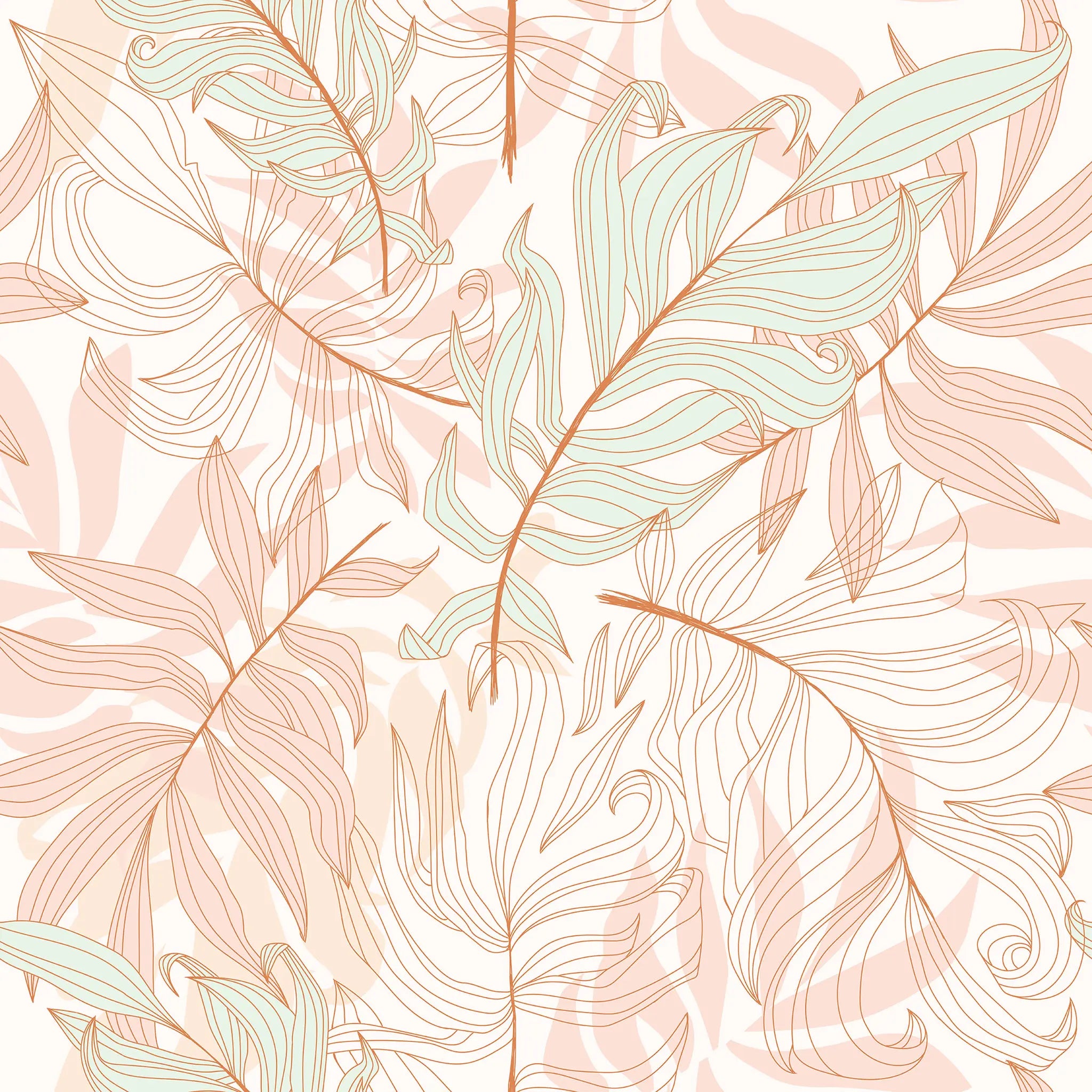 Pattern of stylized leaves in pink and green on a light background