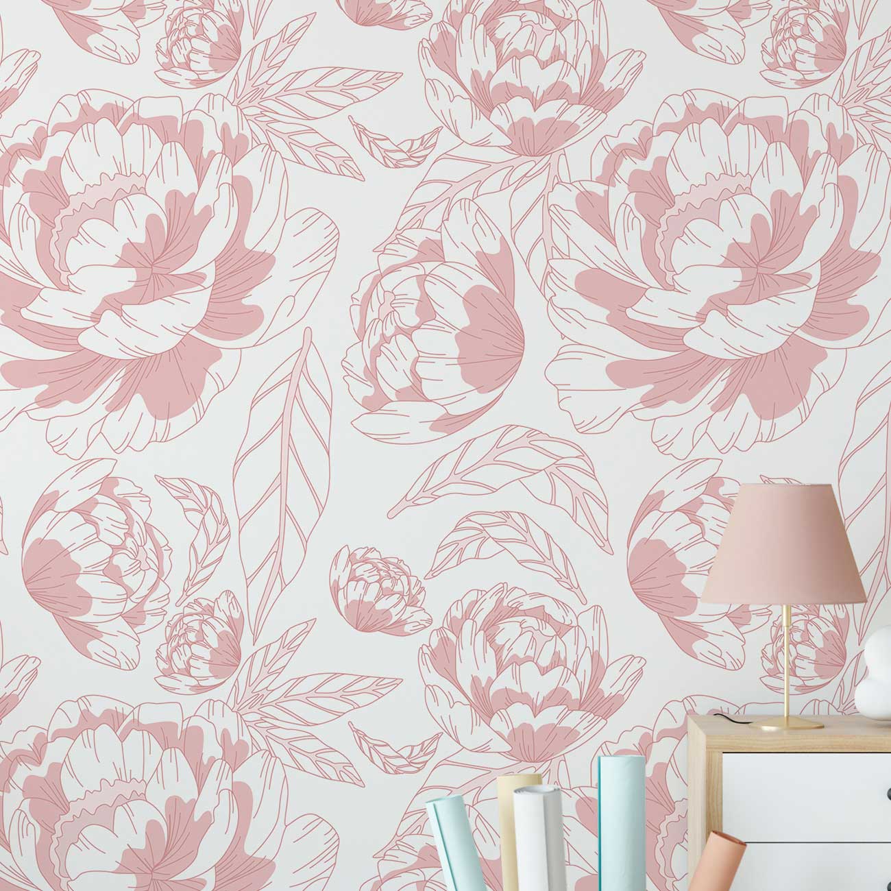 Pink Peonies Peel and Stick Wallpaper, Removable Wallpaper, Traditional Wallpaper | DeccoPrint
