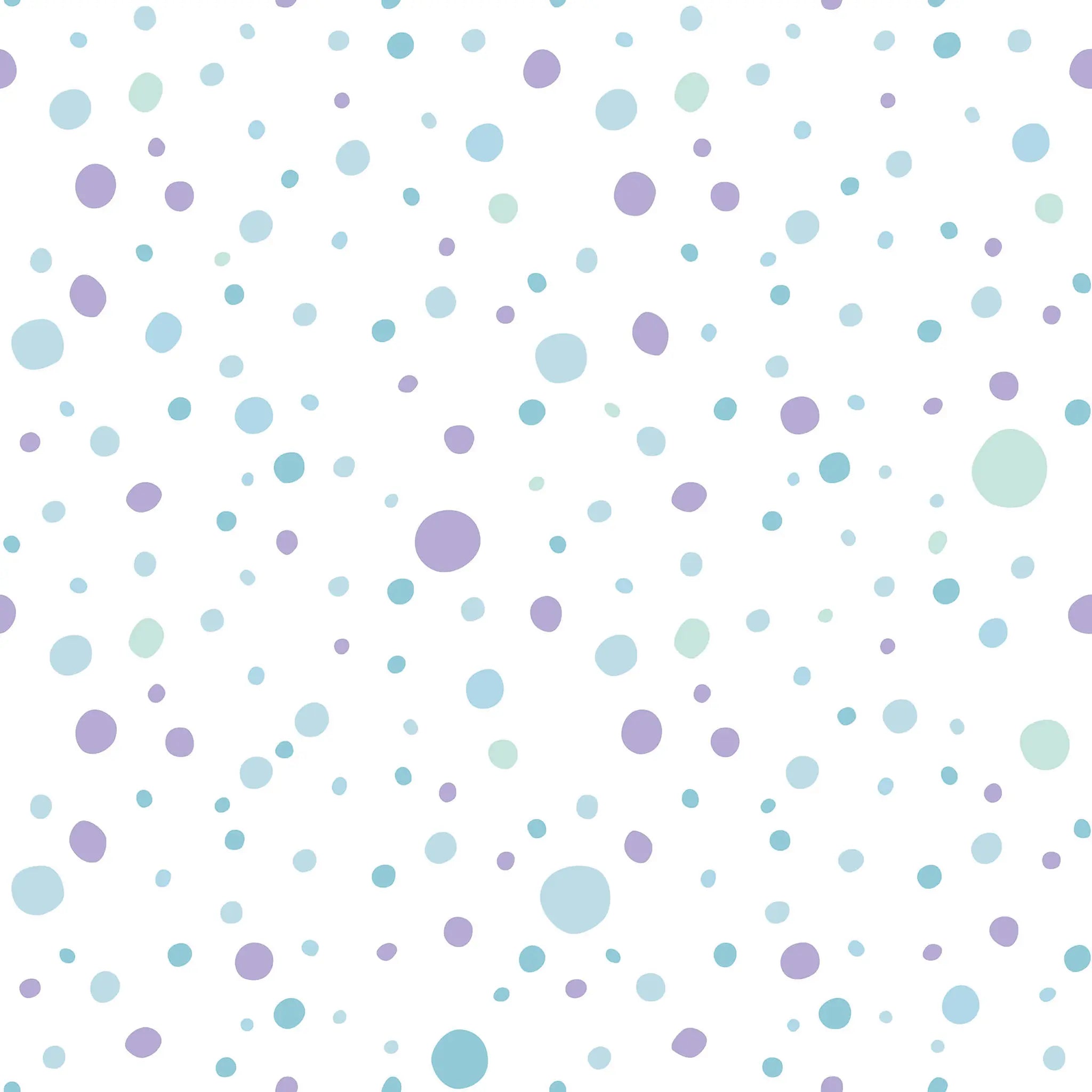 Pattern of blue and purple polka dots on a white background