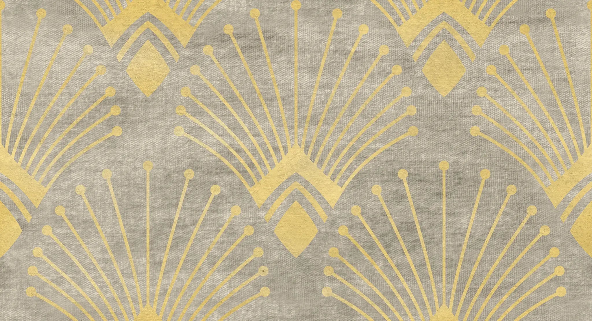 Patterned fabric with gold geometric design on a gray background