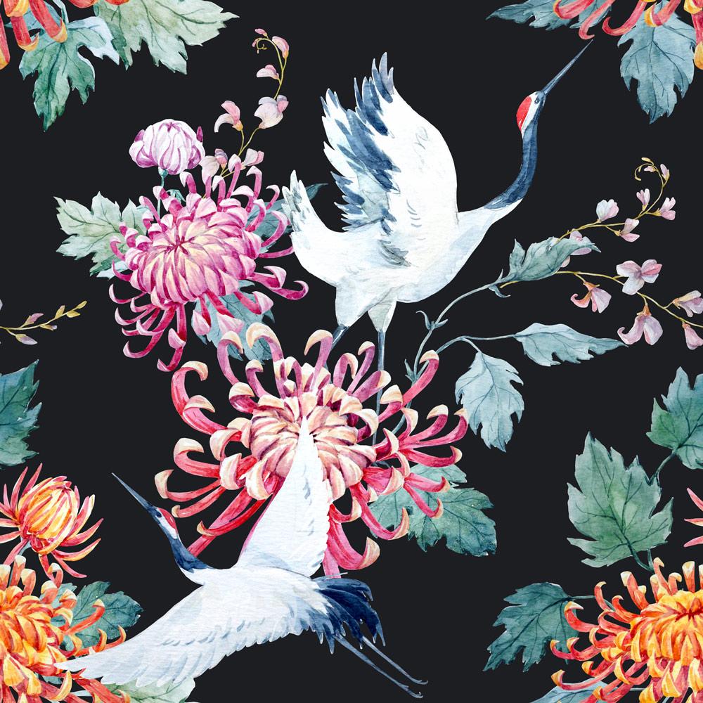 Red Heads Crane Peel and Stick Wallpaper, Removable Wallpaper, Traditional Wallpaper | DeccoPrint