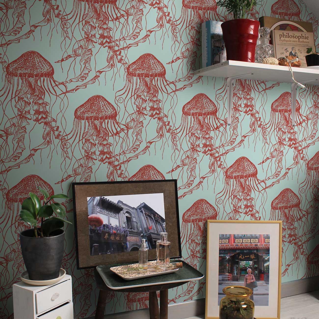 Red Jellyfish Peel and Stick Wallpaper, Removable Wallpaper, Traditional Wallpaper | DeccoPrint