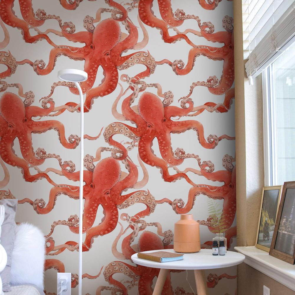 Red Octopus Peel and Stick Wallpaper, Removable Wallpaper, Traditional Wallpaper | DeccoPrint