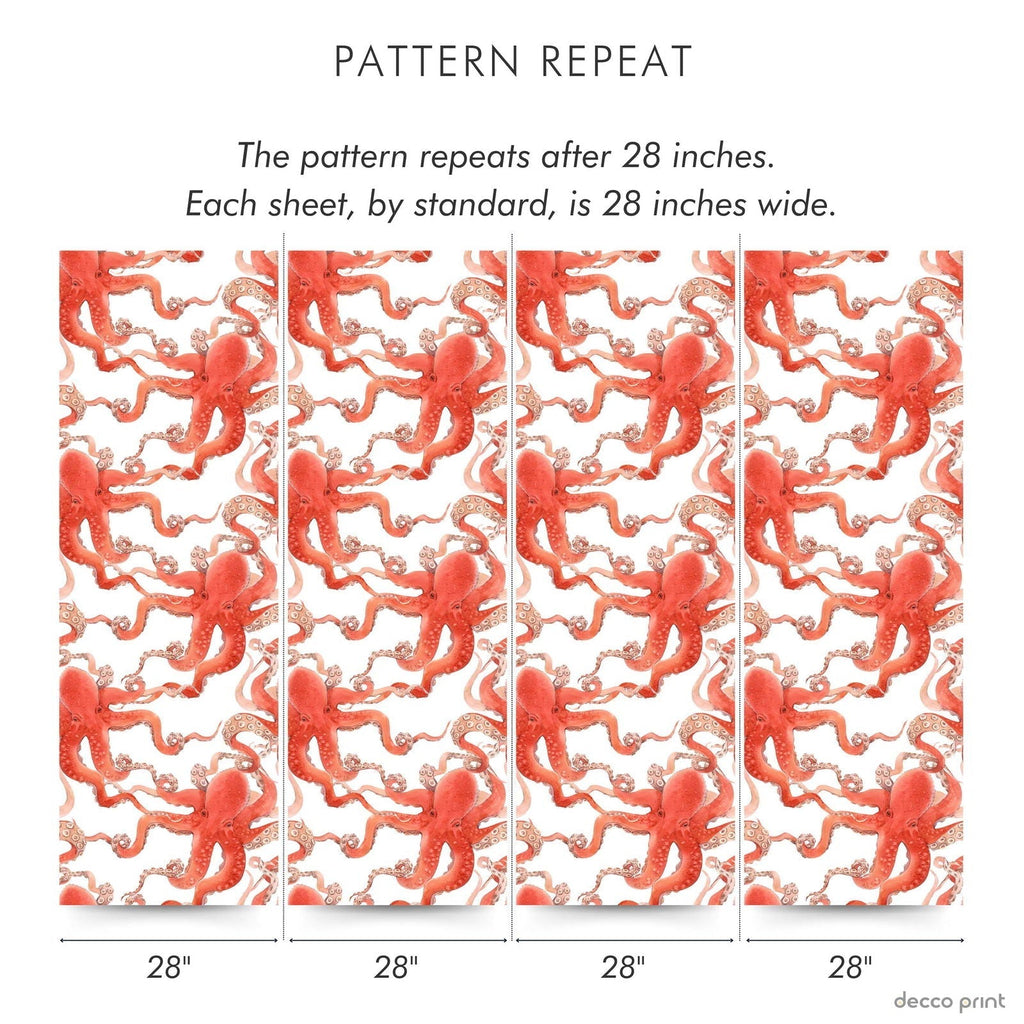 Red Octopus Peel and Stick Wallpaper, Removable Wallpaper, Traditional Wallpaper | DeccoPrint