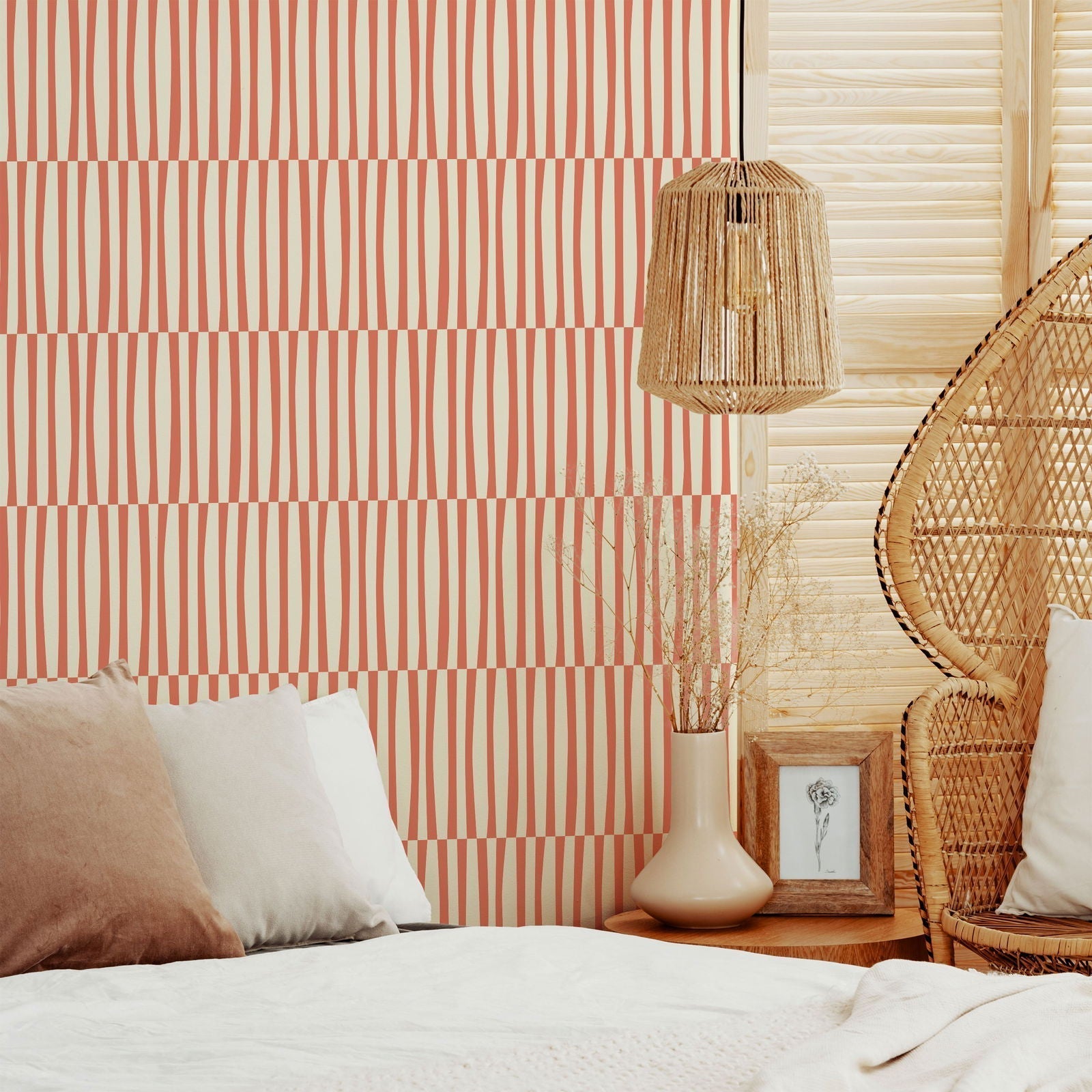 Retro Lines Peel and Stick Wallpaper, Removable Wallpaper, Traditional Wallpaper - Orange | DeccoPrint