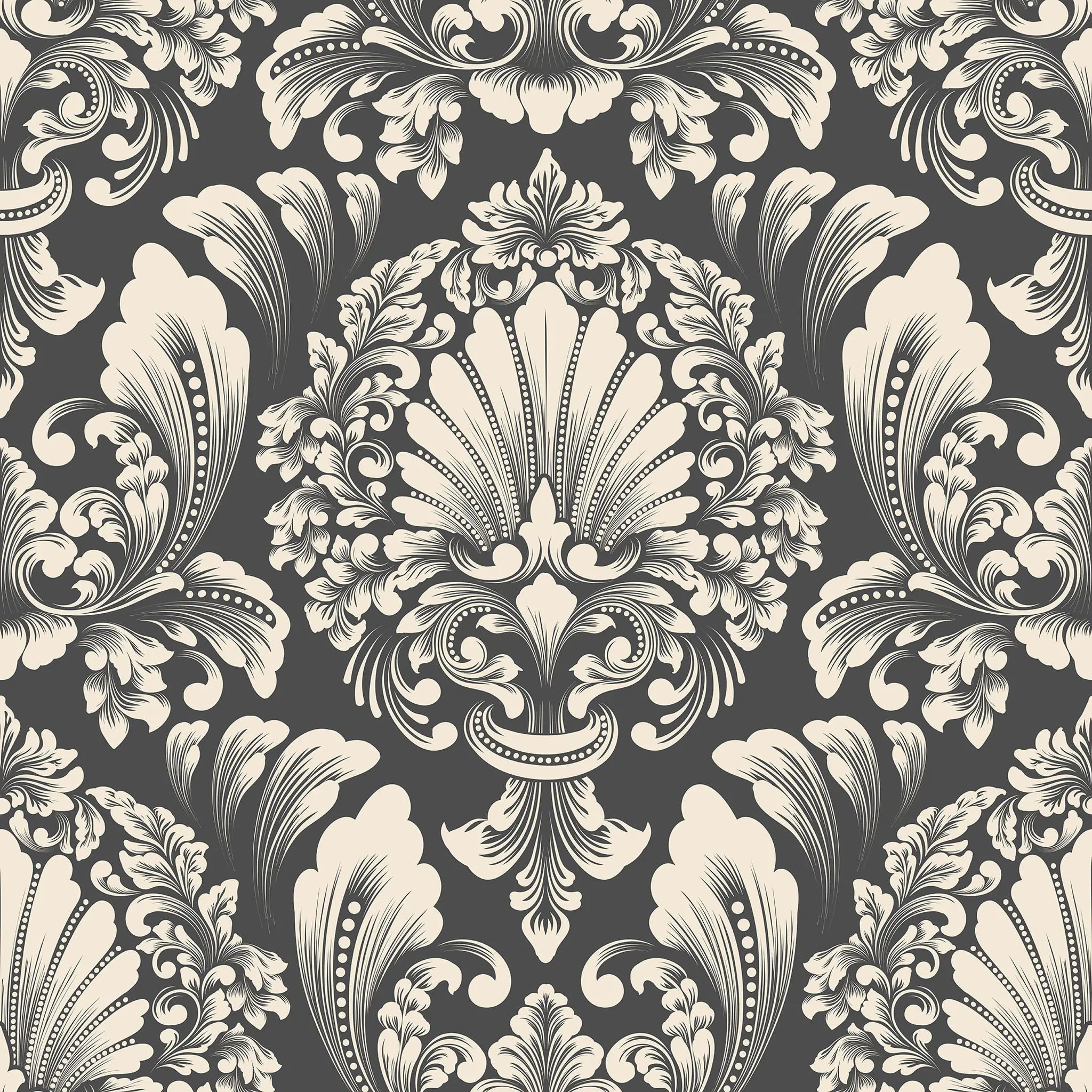 Decorative pattern with intricate floral and foliate design on a dark background