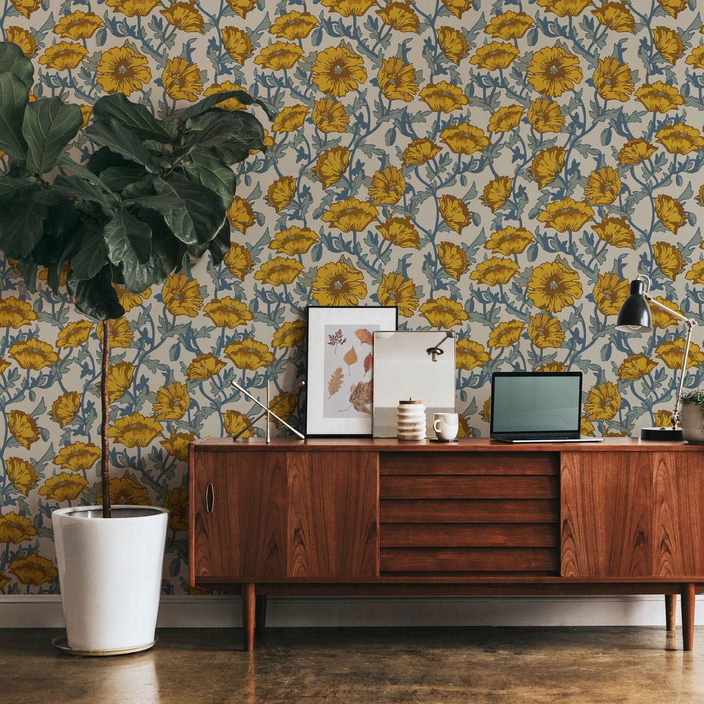 Rustic Blooming Peel and Stick Wallpaper, Removable Wallpaper, Traditional Wallpaper | DeccoPrint