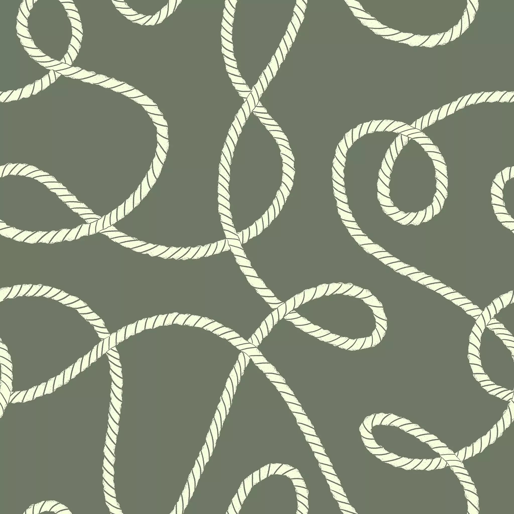 Pattern of white rope knots on a green background