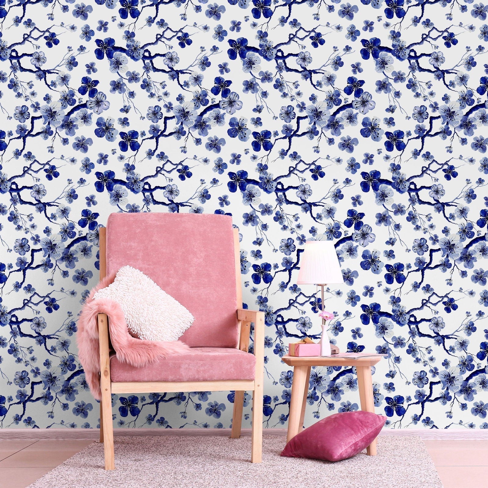 Sakura Branch Peel and Stick Wallpaper, Removable Wallpaper, Traditional Wallpaper | DeccoPrint