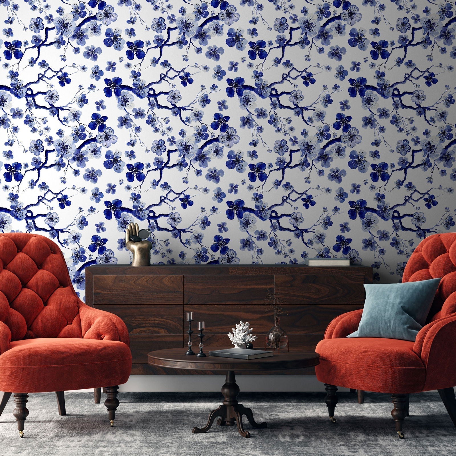 Sakura Branch Peel and Stick Wallpaper, Removable Wallpaper, Traditional Wallpaper | DeccoPrint