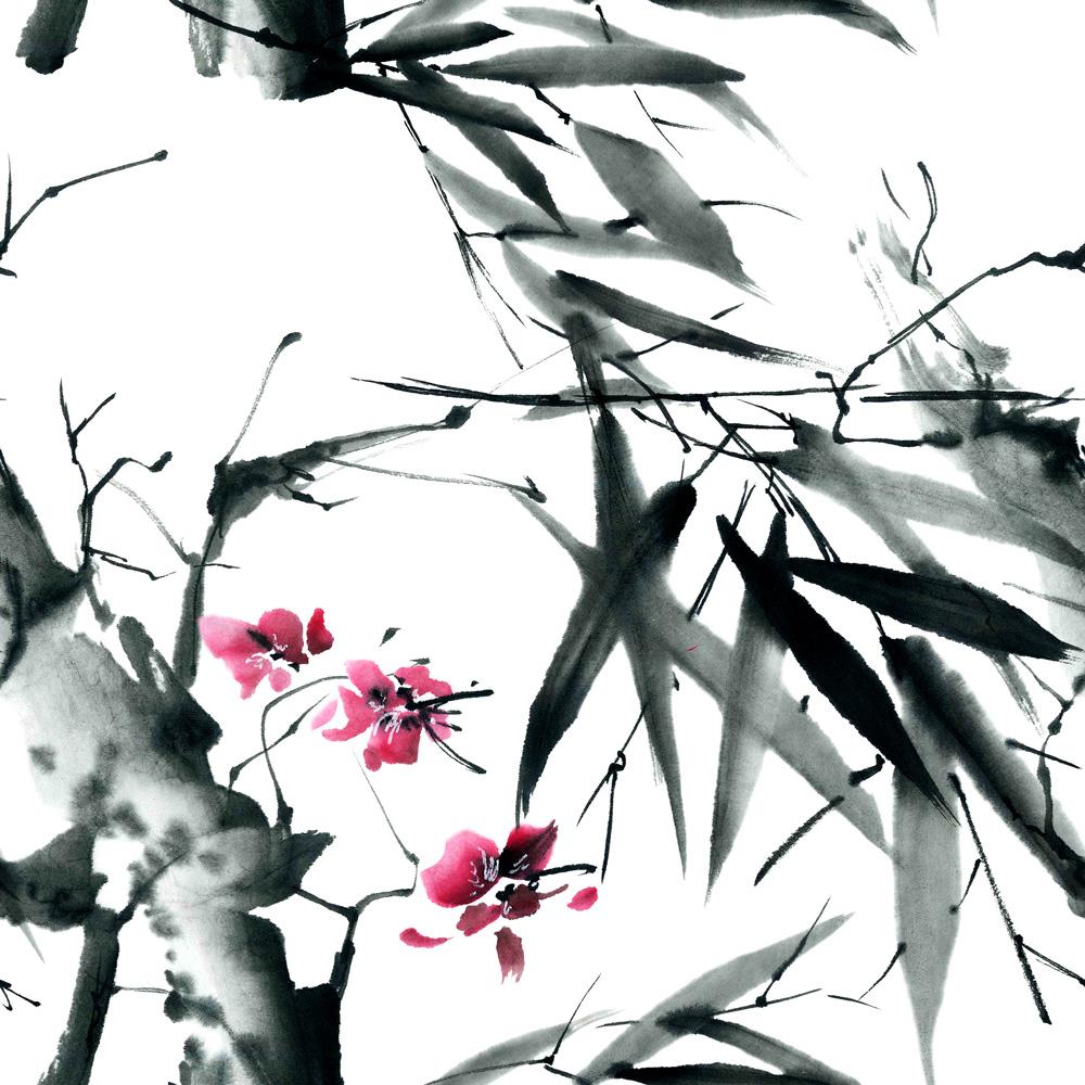 Sakura and Bamboo Peel and Stick Wallpaper, Removable Wallpaper, Traditional Wallpaper | DeccoPrint