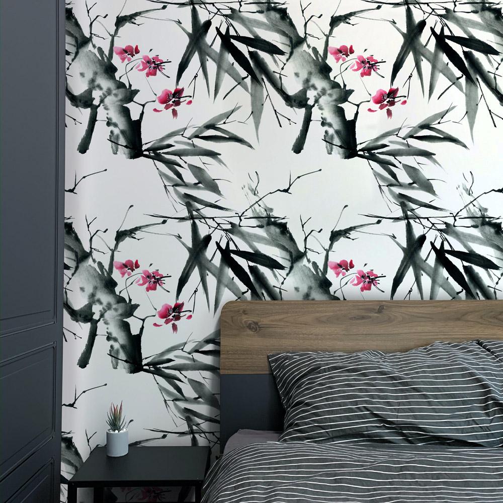 Sakura and Bamboo Peel and Stick Wallpaper, Removable Wallpaper, Traditional Wallpaper | DeccoPrint