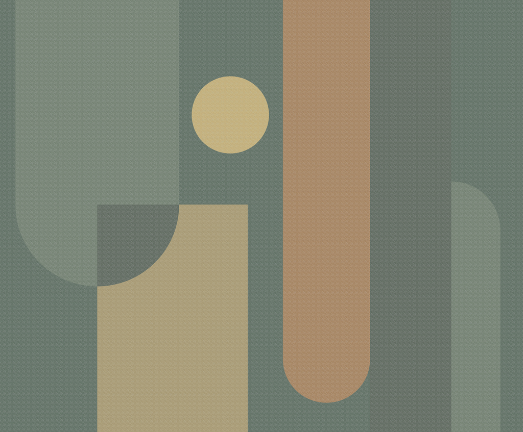 Abstract design with geometric shapes in earthy tones on a green background