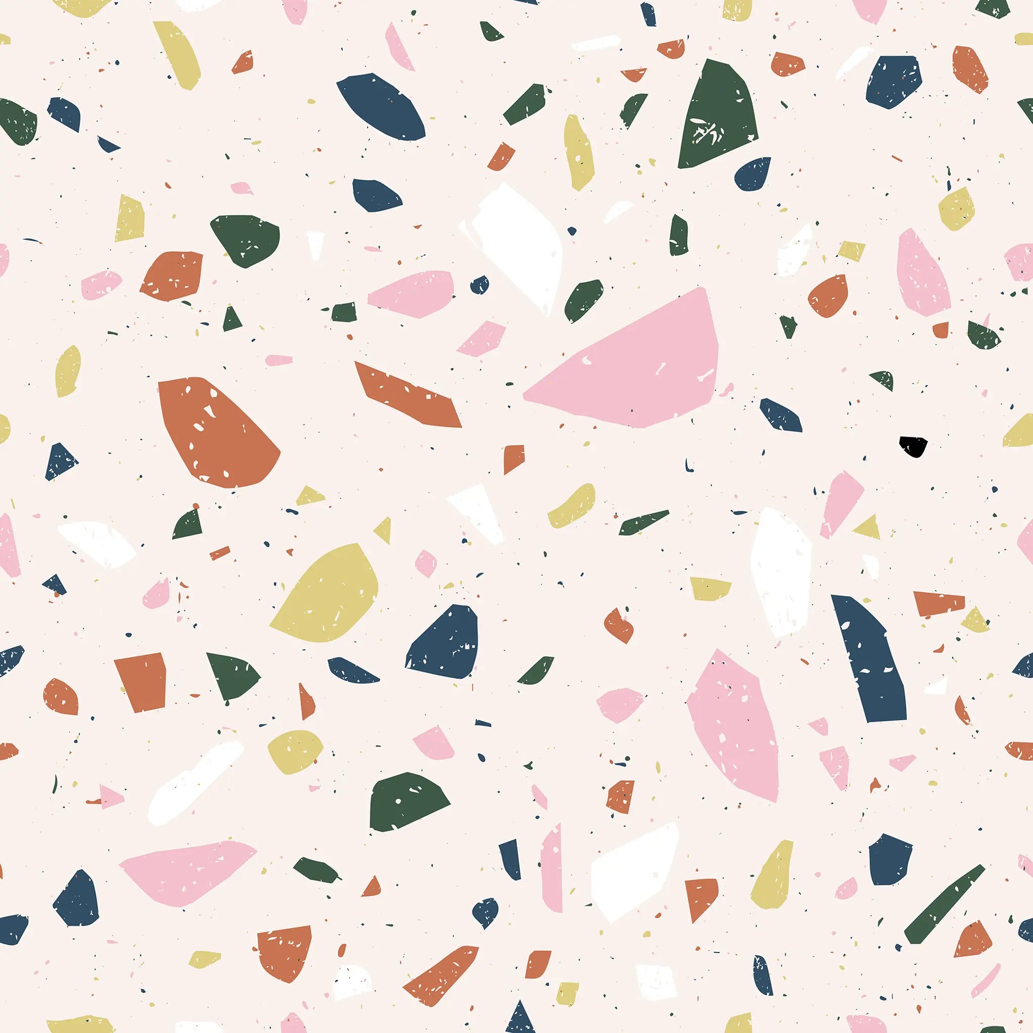 Colorful terrazzo pattern on a light pink background