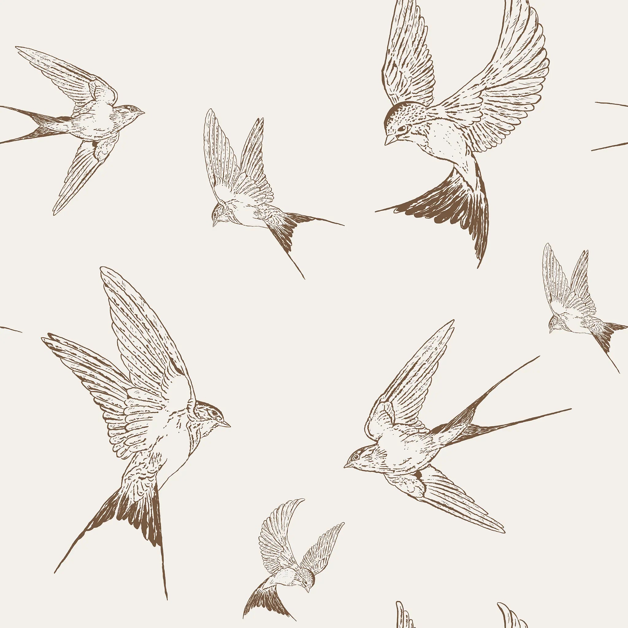 Pattern of brown swallows on a beige background