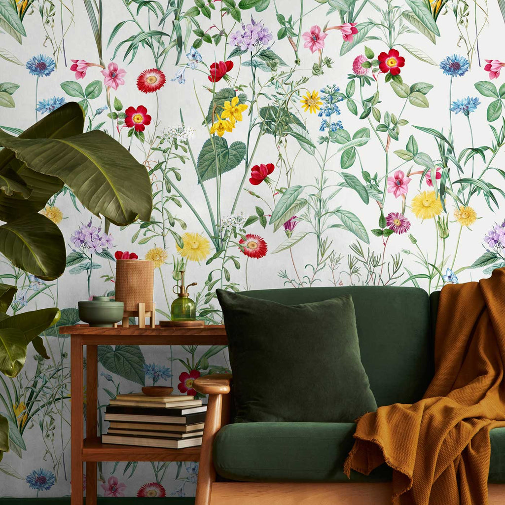 Spring Meadow Peel and Stick Wallpaper, Removable Wallpaper, Traditional Wallpaper - White | DeccoPrint