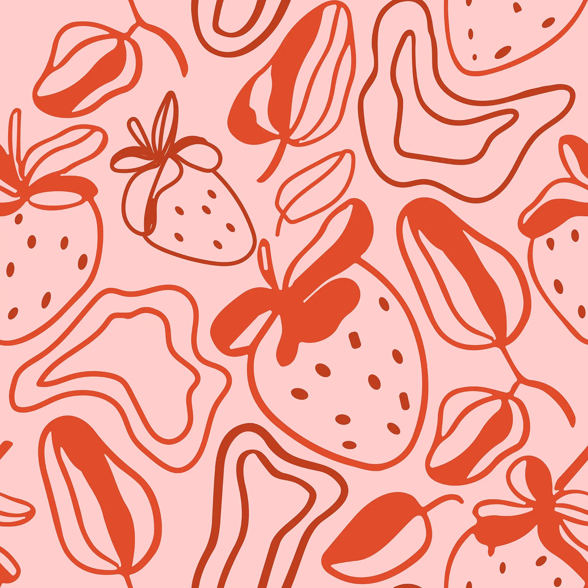 Pattern of red strawberries on a pink background